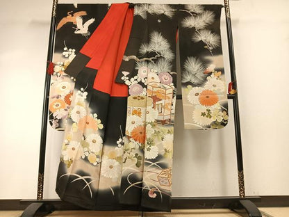 平和屋本店●アンティーク　大正ロマン　振袖　中国三大刺繍　相良刺繍　駒刺繍　貝桶花鳥文　暈し染め　金銀彩　正絹　逸品　AABH5190fy