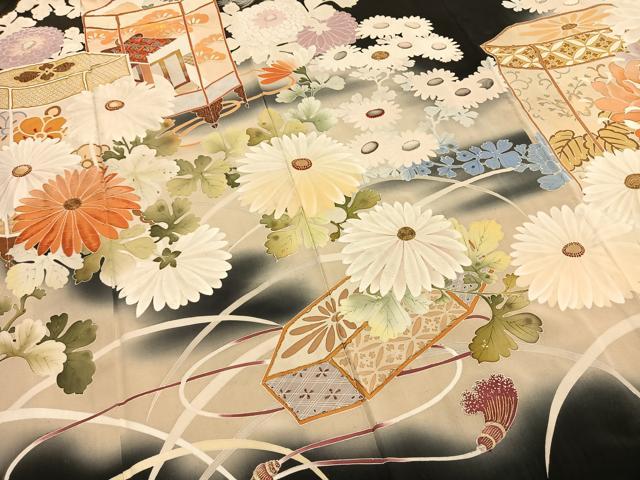平和屋本店●アンティーク　大正ロマン　振袖　中国三大刺繍　相良刺繍　駒刺繍　貝桶花鳥文　暈し染め　金銀彩　正絹　逸品　AABH5190fy