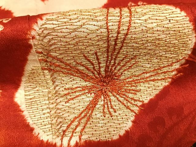 平和屋本店●アンティーク　大正ロマン　振袖　駒刺繍　笹竹雲取り花文　金糸　正絹　逸品　AABH5191fy