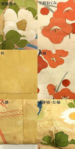 平和屋本店●アンティーク　大正ロマン　振袖　駒刺繍　草花文　暈し染め　正絹　逸品　AABH5192fy
