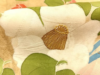平和屋本店●アンティーク　大正ロマン　振袖　駒刺繍　草花文　暈し染め　正絹　逸品　AABH5192fy