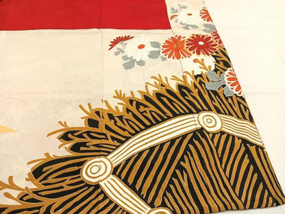 平和屋本店●アンティーク　大正ロマン　振袖　駒刺繍　孔雀花文　暈し染め　金糸　金彩　正絹　逸品　AABH5194fy