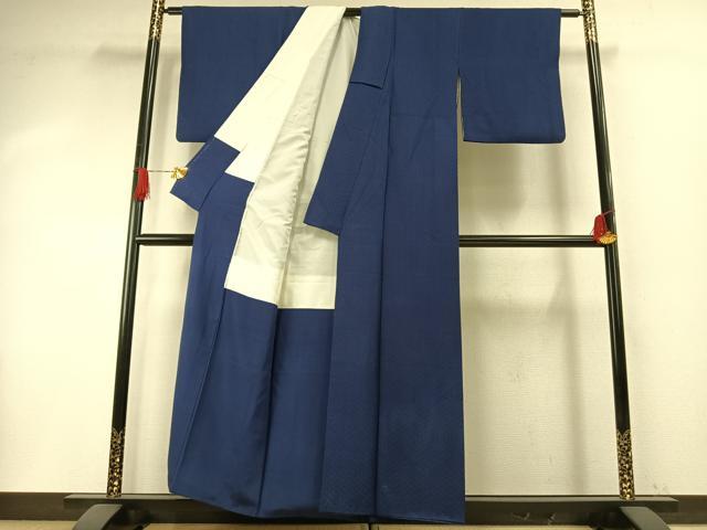 平和屋着物●上質な色無地　七宝地紋　紺色　正絹　逸品　AABH5198fy