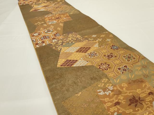 平和屋着物◎六通柄袋帯　古代裂色紙文　金糸　引箔　正絹　逸品　AABH5208ou