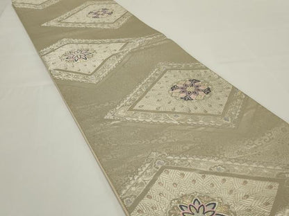 平和屋着物◎六通柄袋帯　花菱文　銀糸　正絹　逸品　AABH5212ou