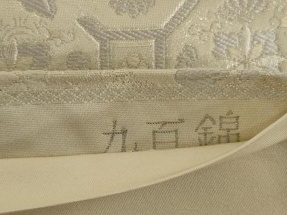 平和屋着物◎六通柄袋帯　九百錦　御所車風景文　プラチナ箔二重織　正絹　逸品　AABH5214ou