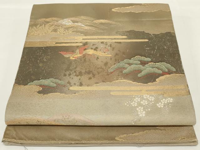 平和屋着物◎六通柄袋帯　山河鳳凰文　銀糸　正絹　逸品　AABH5216ou