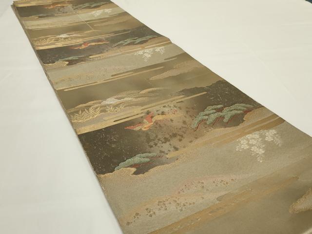 平和屋着物◎六通柄袋帯　山河鳳凰文　銀糸　正絹　逸品　AABH5216ou