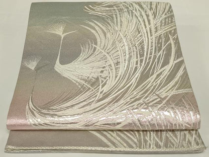 平和屋着物◎六通柄袋帯　冠鶴　銀糸　正絹　逸品　AABH5221ou