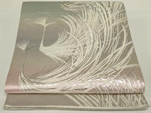 平和屋着物◎六通柄袋帯　冠鶴　銀糸　正絹　逸品　AABH5221ou
