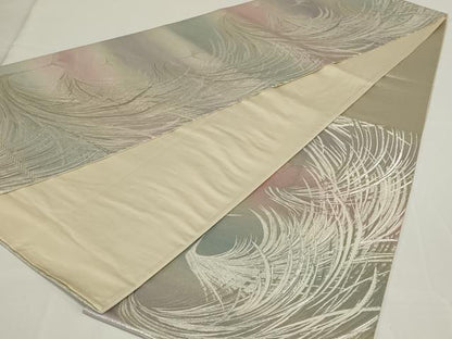 平和屋着物◎六通柄袋帯　冠鶴　銀糸　正絹　逸品　AABH5221ou