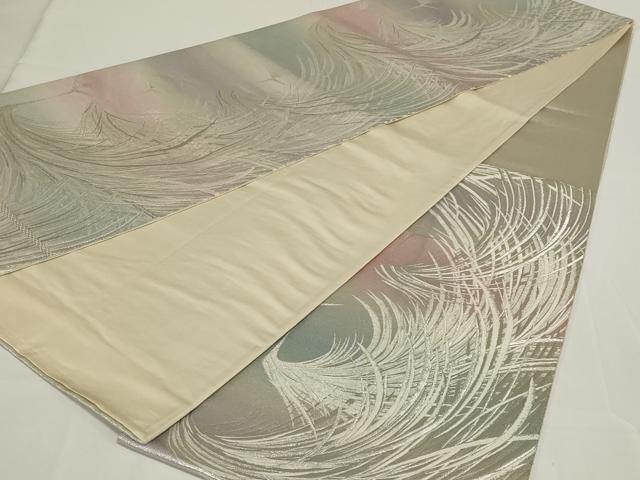 平和屋着物◎六通柄袋帯　冠鶴　銀糸　正絹　逸品　AABH5221ou