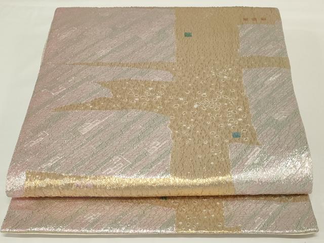 平和屋着物◎六通柄袋帯　ふくれ織　なぞり色紙文　正絹　逸品　AABH5226ou