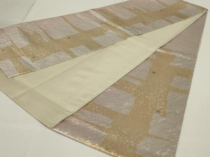 平和屋着物◎六通柄袋帯　ふくれ織　なぞり色紙文　正絹　逸品　AABH5226ou