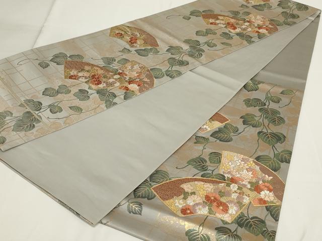 平和屋着物◎六通柄袋帯　地紙花文　金糸　正絹　逸品　AABH5229ou