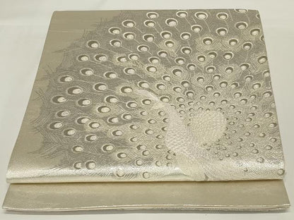 平和屋着物◎太鼓柄袋帯　孔雀文　銀糸　正絹　逸品　AABH5230ou