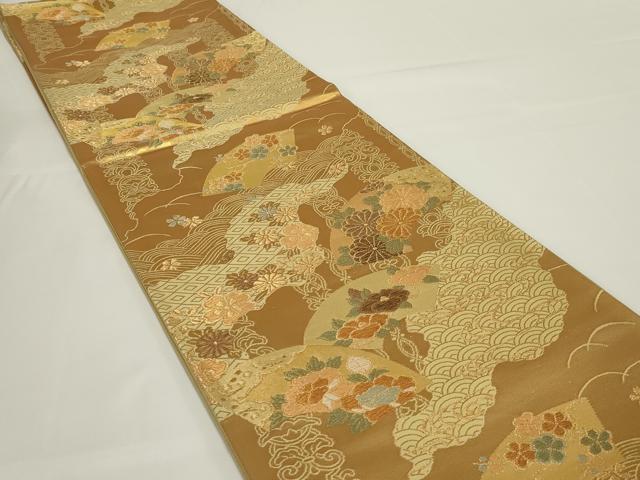 平和屋着物◎六通柄袋帯　地紙花文　金糸　正絹　逸品　AABH5232ou