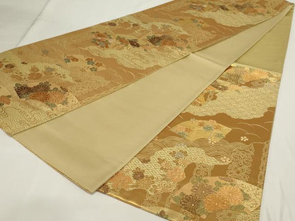 平和屋着物◎六通柄袋帯　地紙花文　金糸　正絹　逸品　AABH5232ou