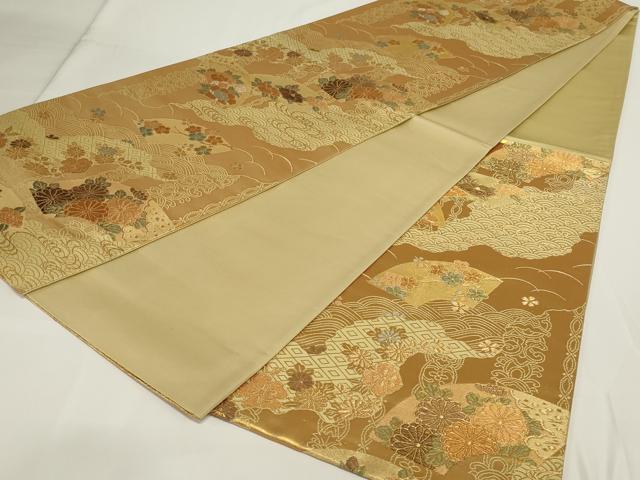 平和屋着物◎六通柄袋帯　地紙花文　金糸　正絹　逸品　AABH5232ou