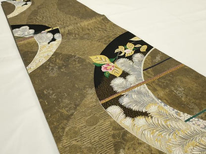 平和屋着物◎六通柄袋帯　唐織　芳椿花　金銀糸　正絹　逸品　AABH5235ou