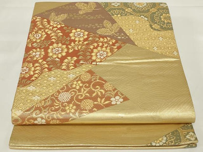 平和屋着物◎六通柄袋帯　唐織　切嵌花文　金糸　正絹　逸品　AABH5239ou