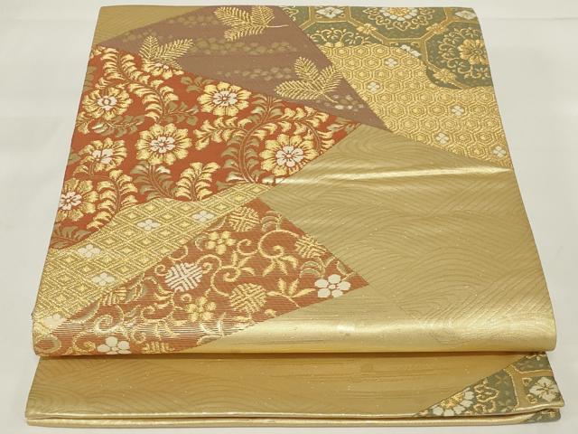 平和屋着物◎六通柄袋帯　唐織　切嵌花文　金糸　正絹　逸品　AABH5239ou