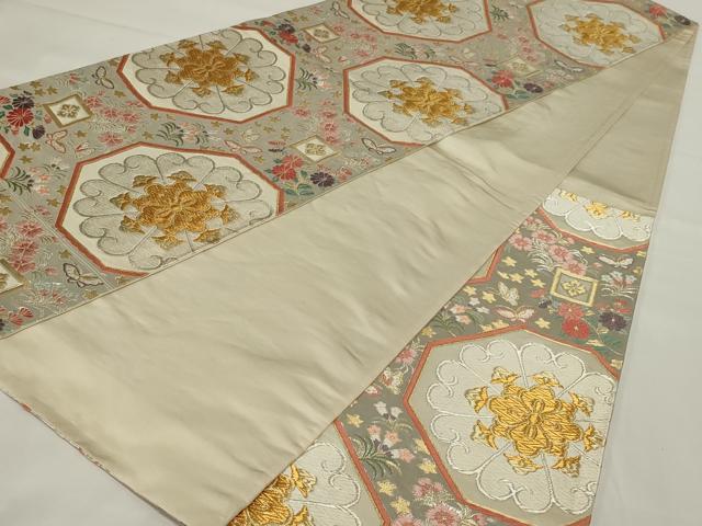 平和屋着物◎六通柄袋帯　唐織　亀甲花文　金銀糸　正絹　逸品　AABH5240ou