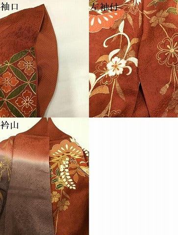 平和屋着物●豪華振袖　草花舞蝶文　暈し染め　金彩　正絹　逸品　AABH5241ph