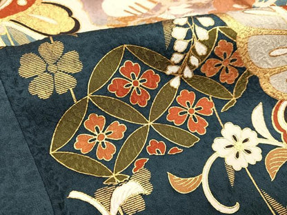 平和屋着物●豪華振袖　草花舞蝶文　暈し染め　金彩　正絹　逸品　AABH5241ph