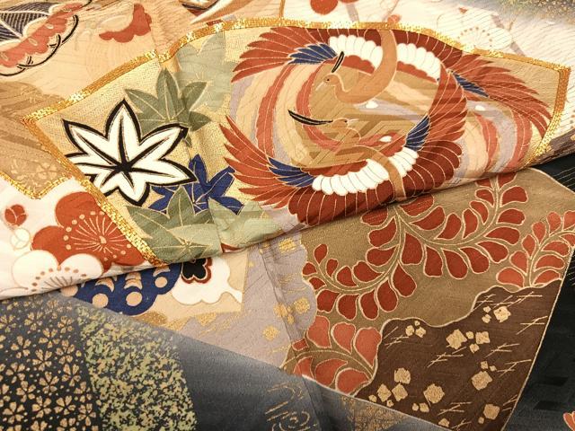 平和屋着物●英王室献上友禅作家　木下勝功　振袖　駒刺繍　地紙花蝶群れ鶴吉祥文　暈し染め　金彩　正絹　逸品　AABH5242ph