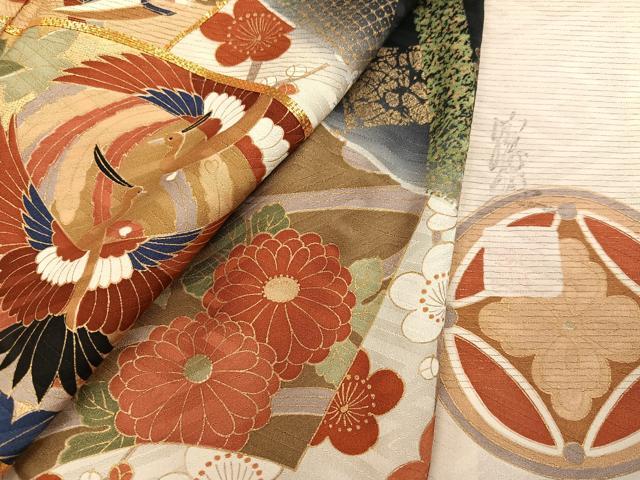 平和屋着物●英王室献上友禅作家　木下勝功　振袖　駒刺繍　地紙花蝶群れ鶴吉祥文　暈し染め　金彩　正絹　逸品　AABH5242ph