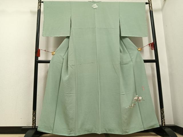 平和屋着物●京加賀友禅　百貫達雄　色無地　山葵色　正絹　逸品　未使用　AABH5243ph 平和屋着物○京加賀友禅 百貫達雄 色無地 山葵色 正絹 逸品