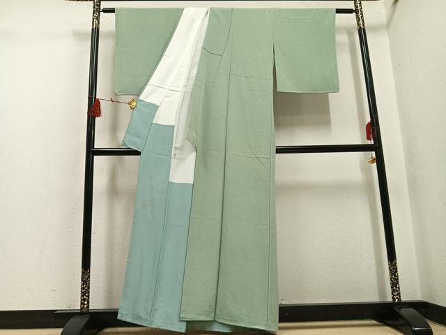 平和屋着物●京加賀友禅　百貫達雄　色無地　山葵色　正絹　逸品　未使用　AABH5243ph 平和屋着物○京加賀友禅 百貫達雄 色無地 山葵色 正絹 逸品 未使用