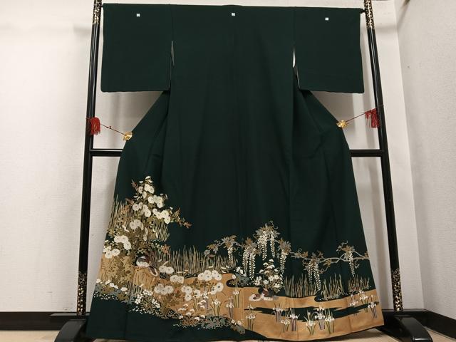 平和屋着物●豪華色留袖　鴛鴦草花文　金彩　正絹　逸品　AABH5244ph