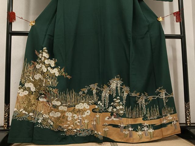 平和屋着物●豪華色留袖　鴛鴦草花文　金彩　正絹　逸品　AABH5244ph