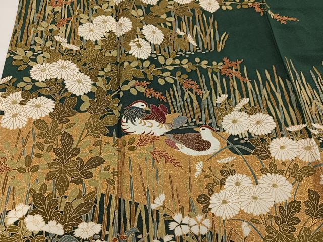 平和屋着物●豪華色留袖　鴛鴦草花文　金彩　正絹　逸品　AABH5244ph