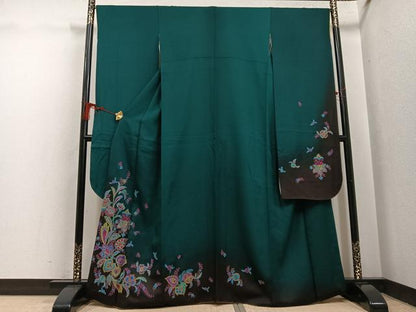 平和屋着物●豪華振袖　駒刺繍　草花文　正絹　逸品　AABH5248ph