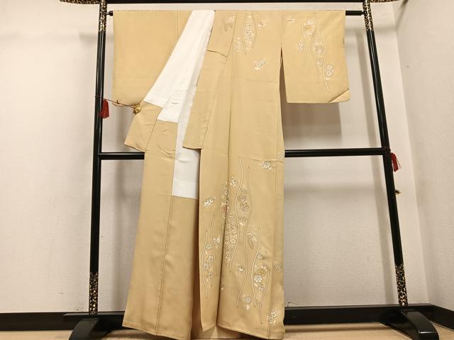 平和屋着物●訪問着　友禅　駒刺繍　立涌草花文　金彩　正絹　逸品　AABH5250ph 平和屋着物○訪問着 友禅 駒刺繍 立涌草花文 金彩 正絹 逸品