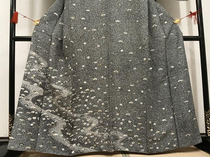 平和屋着物●訪問着　松竹梅文　たたき染め　黒地　金銀彩　正絹　逸品　AABH5251ph