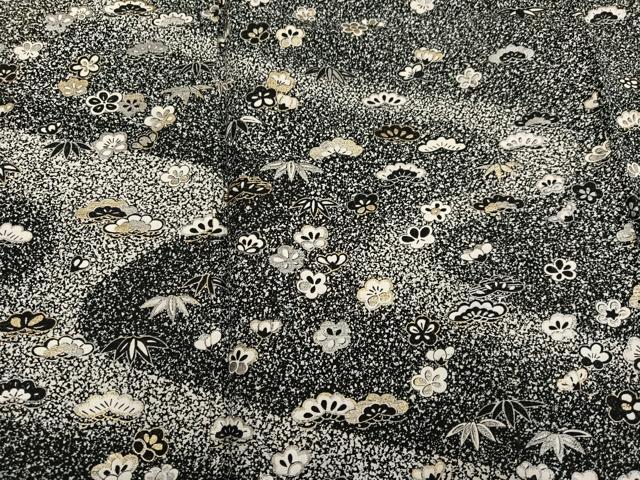 平和屋着物●訪問着　松竹梅文　たたき染め　黒地　金銀彩　正絹　逸品　AABH5251ph 平和屋着物○訪問着 松竹梅文 たたき染め 黒地 金銀彩 正絹 逸品