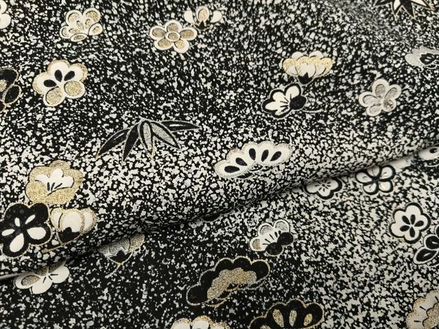 平和屋着物●訪問着　松竹梅文　たたき染め　黒地　金銀彩　正絹　逸品　AABH5251ph 平和屋着物○訪問着 松竹梅文 たたき染め 黒地 金銀彩 正絹 逸品