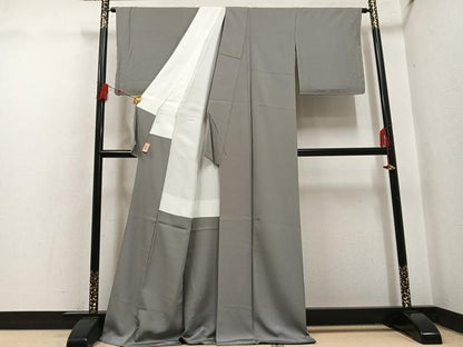 平和屋着物●上質な色無地　生壁色　ロング丈　正絹　逸品　AABH5252ph