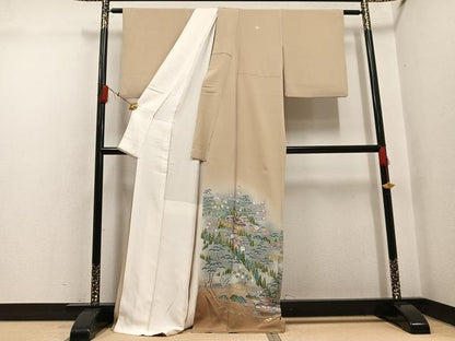 平和屋着物●豪華色留袖　友禅　松竹梅風景文　暈し染め　金彩　正絹　逸品　AABH5254ph