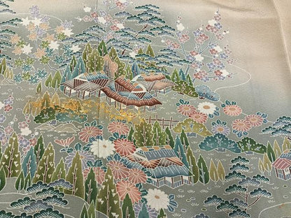 平和屋着物●豪華色留袖　友禅　松竹梅風景文　暈し染め　金彩　正絹　逸品　AABH5254ph