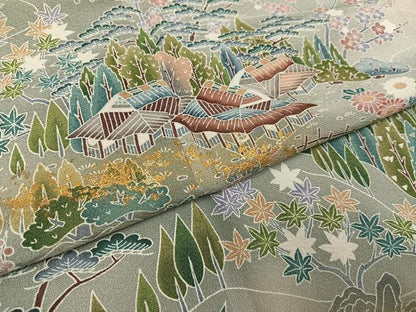 平和屋着物●豪華色留袖　友禅　松竹梅風景文　暈し染め　金彩　正絹　逸品　AABH5254ph