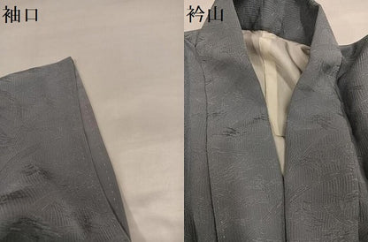 平和屋着物●上質な色無地　幾何学地紋　桔梗鼠色　正絹　逸品　AABH5255ph