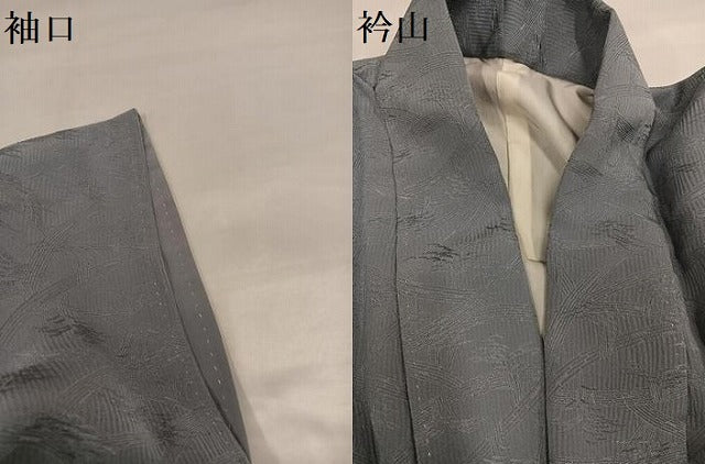 平和屋着物●上質な色無地　幾何学地紋　桔梗鼠色　正絹　逸品　AABH5255ph