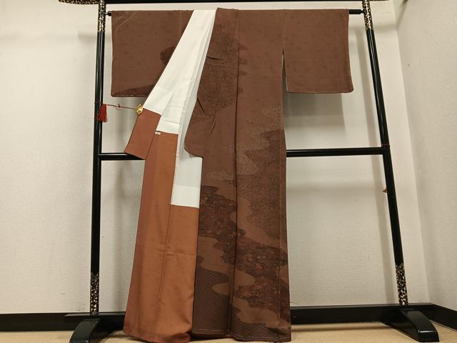 平和屋着物●人間国宝・南部芳松の息子 伝統工芸伝承者彫刻・南部幸雄 型染 訪問着 草花文 鬼しぼ縮緬 正絹 逸品 未使用 AABH5256ph