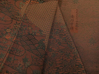 平和屋着物●人間国宝・南部芳松の息子 伝統工芸伝承者彫刻・南部幸雄 型染 訪問着 草花文 鬼しぼ縮緬 正絹 逸品 未使用 AABH5256ph