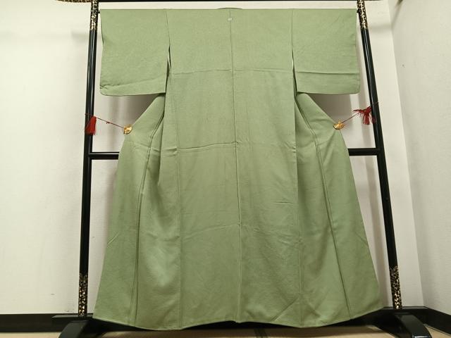 平和屋着物●上質な色無地　紗綾形地紋　柳茶色　正絹　逸品　AABH5257ph